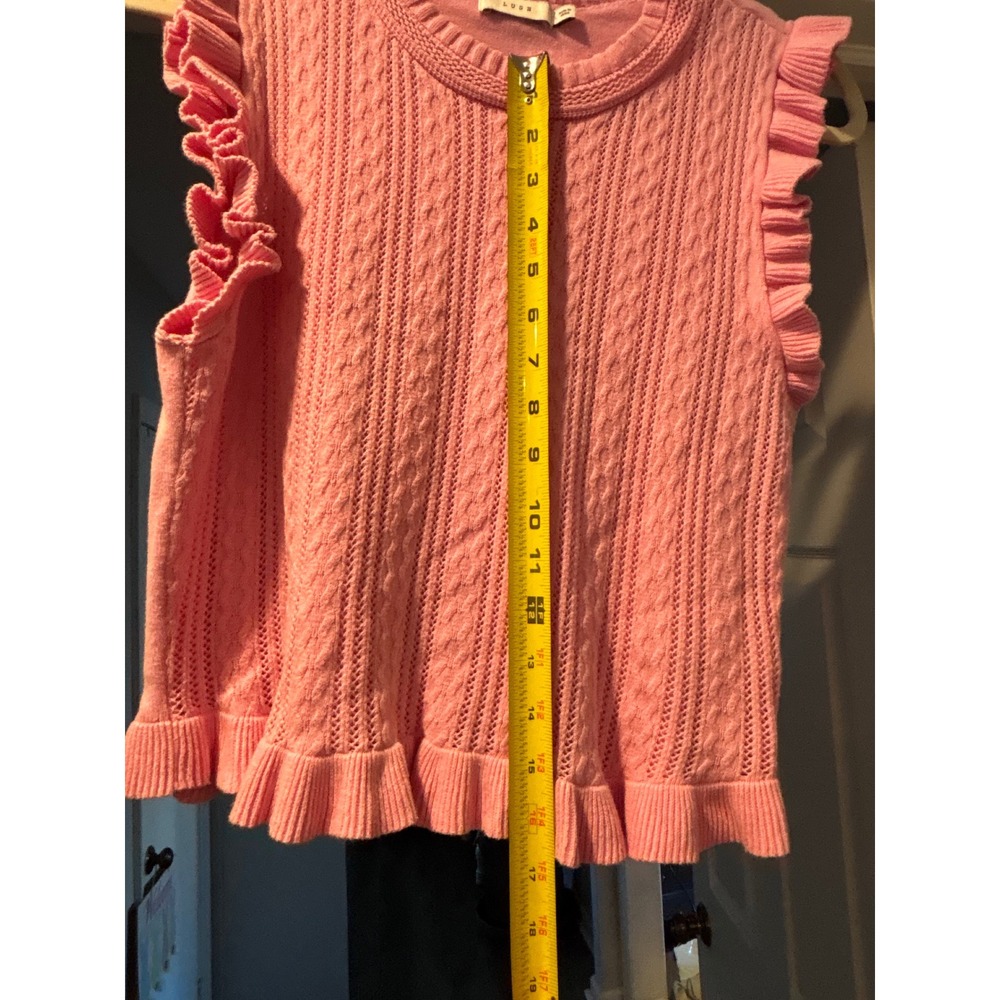 LUSH Pink Cable Knit Ruffle Trim Sweater Vest Sleeveless Top Large - Picture 8 of 8